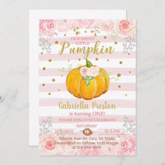 私たちの甘い小さなカボチャ1st誕生日招待状 招待状 (正面/裏面)