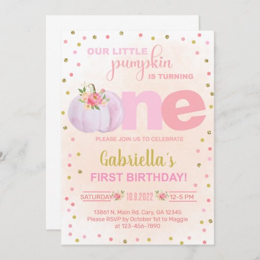 私たちの甘い小さなカボチャ1st誕生日招待状 招待状 (正面/裏面)