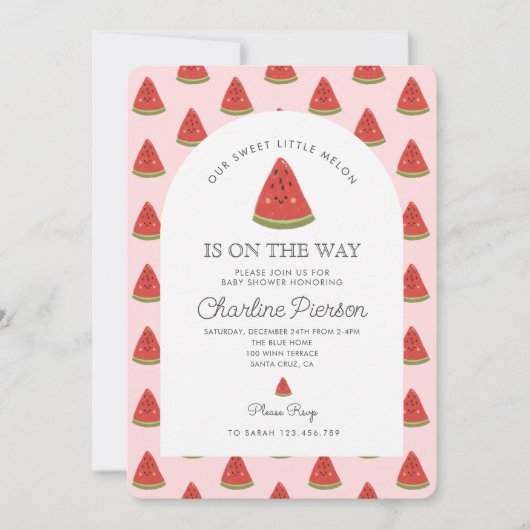 私たちの甘い小さなメロンは赤ちゃんシャワーの途中にある 招待状 (正面)