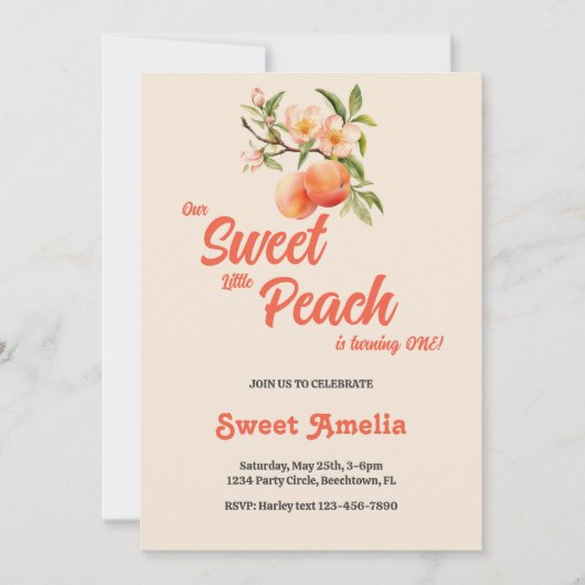 私たちの甘い小さな桃は1つの誕生日を回している 招待状 (正面)