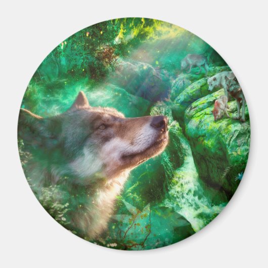 私たちの生活を自由にするオオカミの家族 マグネット (正面)