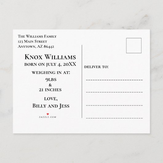 私たちの男の子を紹介，名前ベビー写真 案内ポストカード (裏面)