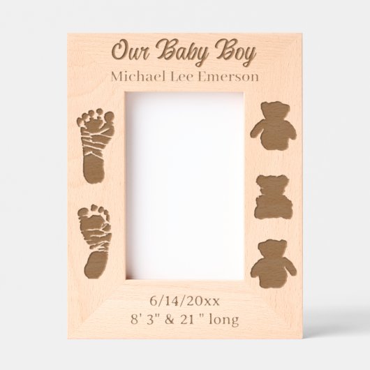 私たちの男の赤ちゃん | 新生児パーソナライズされた レーザー彫刻フレーム (正面)