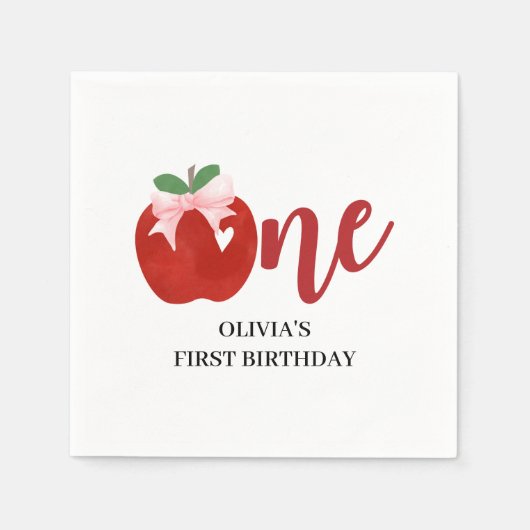 私たちの目のアップルのピンクボウ誕生日 スタンダードカクテルナプキン (正面)