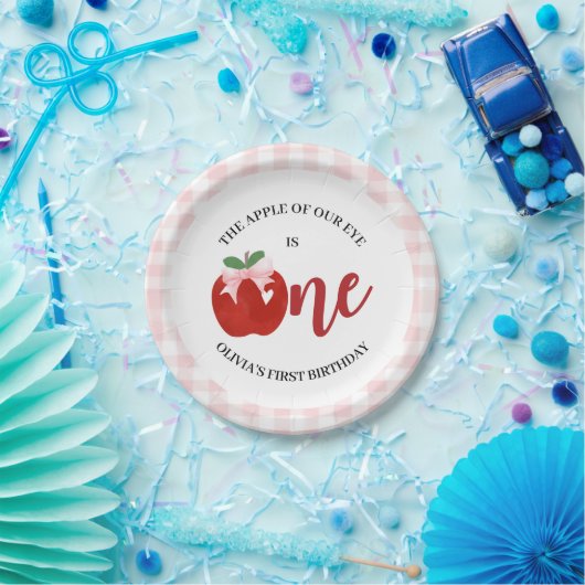 私たちの目のアップルのピンクボウ誕生日 ペーパープレート (パーティー)
