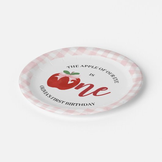 私たちの目のアップルのピンクボウ誕生日 ペーパープレート (アングル)