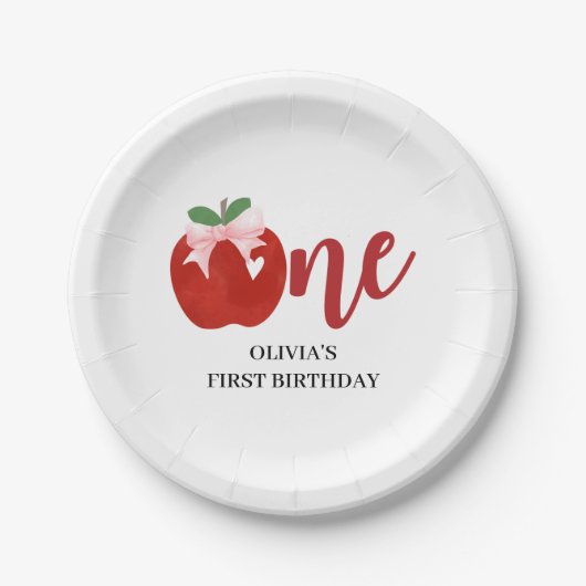 私たちの目のアップルのピンクボウ誕生日 ペーパープレート (正面)