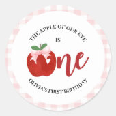 私たちの目のアップルのピンクボウ誕生日 ラウンドシール (正面)