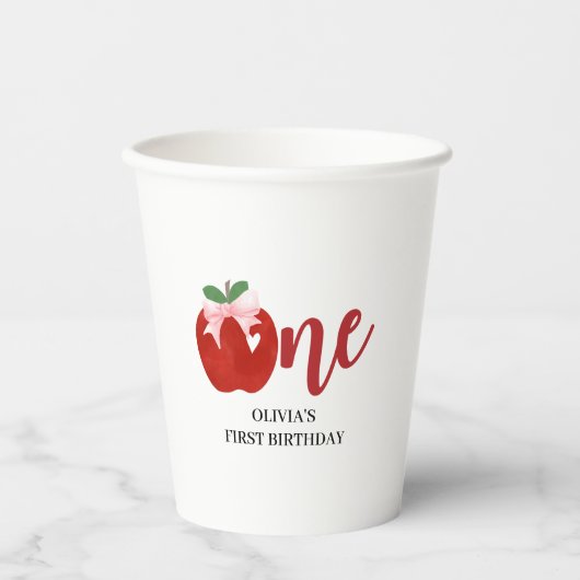 私たちの目のアップルのピンクボウ誕生日 紙コップ (正面)
