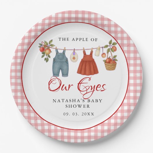 私たちの目のアップルフルーツ秋の赤ちゃん感謝していシャワーあなた ペーパープレート (正面)