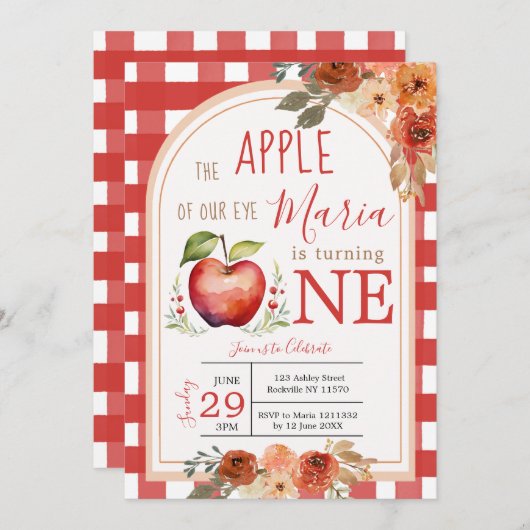 私たちの目のリンゴはONE秋誕生日 招待状 (正面/裏面)