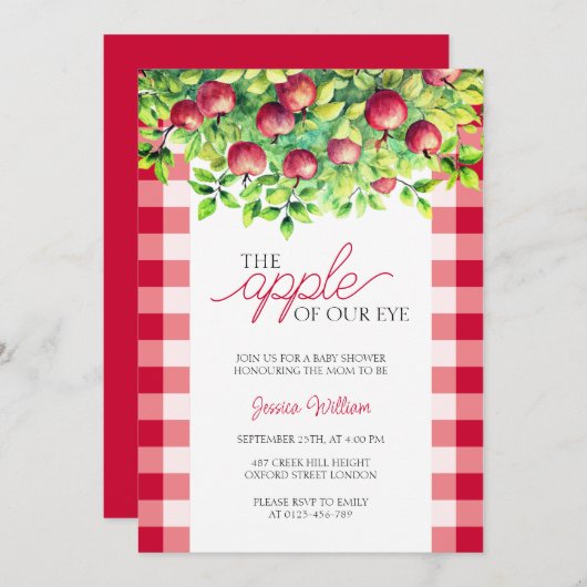 私たちの目のリンゴ感謝の赤ちゃんシャワー 招待状 (正面/裏面)