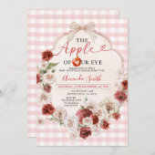私たちの目のリンゴ赤ちゃんシャワー弓ピンクのギンガム 招待状 (正面/裏面)