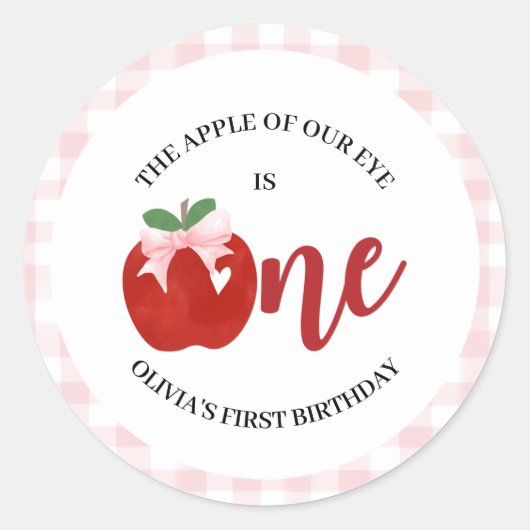 私たちの目の上のリンゴ ピンクのリボンの誕生日 ラウンドシール (正面)