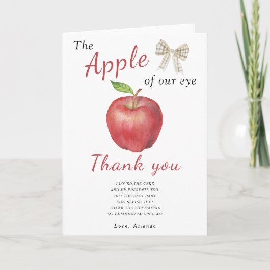 私たちの目の中のリンゴ 子供の誕生日パーティーありがとう サンキューカード (正面)