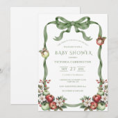 私たちの目の中のリンゴ 緑の水彩 おしゃれなベイビー 招待状 (正面/裏面)