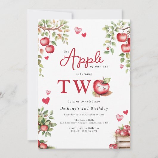 私たちの目の甘いリンゴ2番目の誕生日 招待状 (正面)