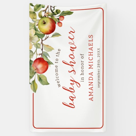 私たちの目の赤ちゃんシャワーのバナーのリンゴ 横断幕 (縦)