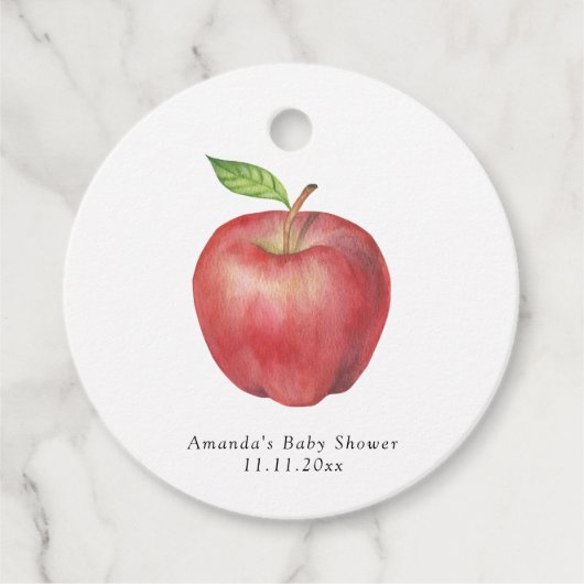 私たちの目の赤ちゃんシャワーのリンゴありがとう フェイバータグ (正面)