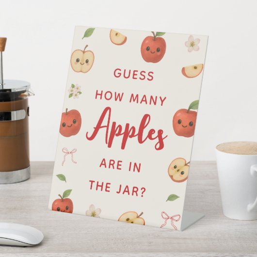 私たちの目の赤ちゃんシャワーのリンゴは、どれだけのリンゴを推測 台座サイン (インサイチュ)