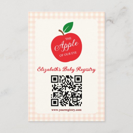 私たちの目の赤ちゃんシャワーのレジストリのりんご エンクロージャーカード (正面)