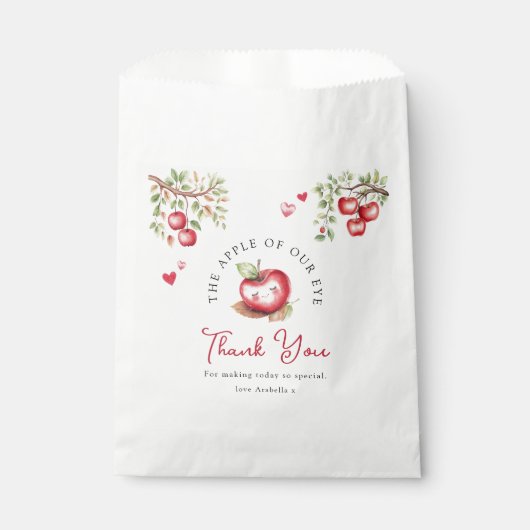 私たちの目の赤ちゃんシャワーの甘いリンゴ フェイバーバッグ (正面)