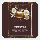 私たちの目を引くエレガントなゴールドのアップルベイビーシャワー スクエアシール (正面)
