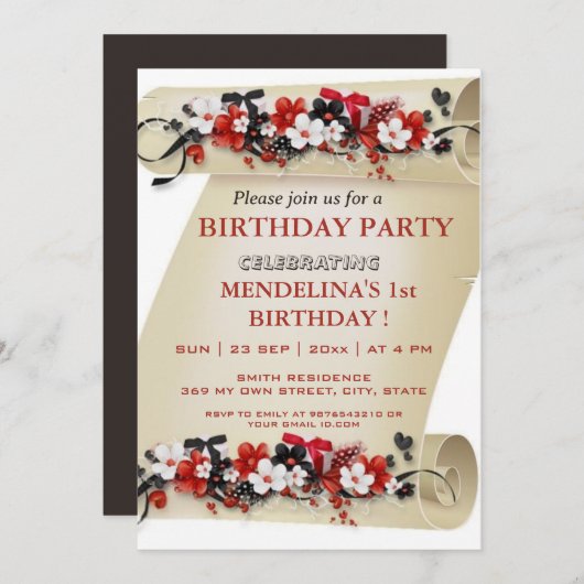 私たちの祝喜びの誕生日に参加しよう! 招待状 (正面/裏面)