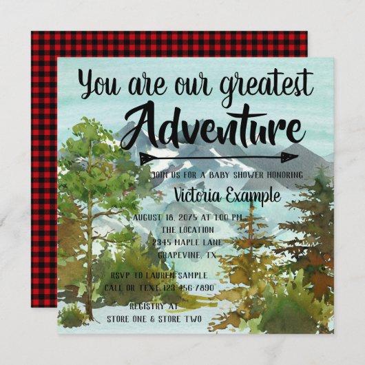 私たちの素晴らしアドベンチャーの赤ん坊のシャワーの習慣 招待状 (正面/裏面)