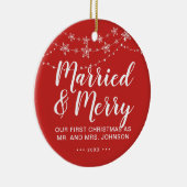 私たちの結婚した初めてのクリスマスとメリーフォトレッド セラミックオーナメント (右)