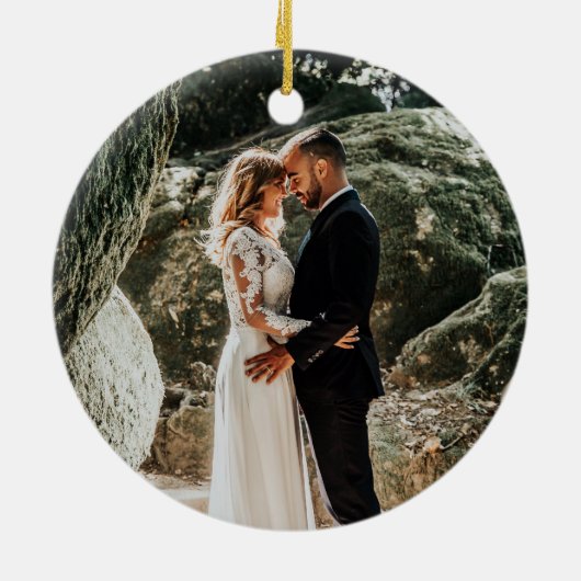 私たちの結婚した初めてのクリスマスメリーの写真 セラミックオーナメント (裏面)