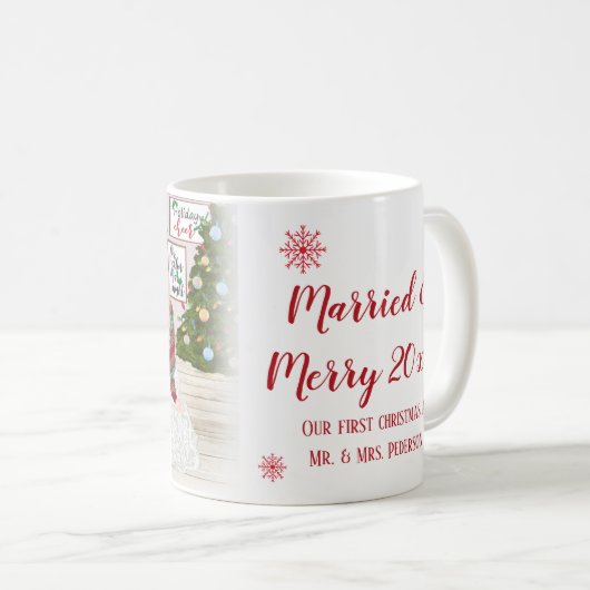 私たちの結婚した初めてのクリスマスメリー、ミスター&マグ コーヒーマグカップ (正面右)