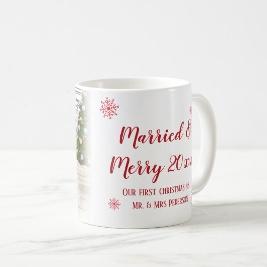 私たちの結婚した初めてのクリスマスメリー、ミスター&マグ コーヒーマグカップ (正面右)