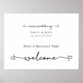 私たちの結婚ようこそハートスワッシュスクリプトサイン ポスター (正面)