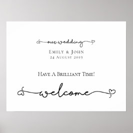 私たちの結婚ようこそハートスワッシュスクリプトサイン ポスター