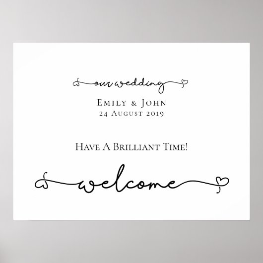 私たちの結婚ようこそハートスワッシュスクリプトサイン ポスター (正面)