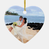 私たちの結婚ピンクのダマスクの渦巻き写真オーナメント セラミックオーナメント (正面)