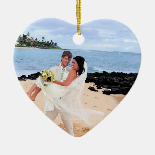 私たちの結婚ピンクのダマスクの渦巻き写真オーナメント セラミックオーナメント (正面)