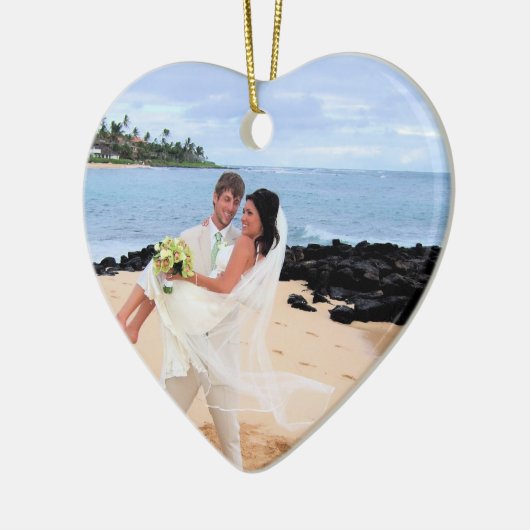 私たちの結婚ピンクのダマスクの渦巻き写真オーナメント セラミックオーナメント (左)