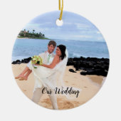 私たちの結婚ブラックダマスクの写真オーナメント セラミックオーナメント (正面)