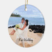 私たちの結婚ブラックダマスクの写真オーナメント セラミックオーナメント (左)