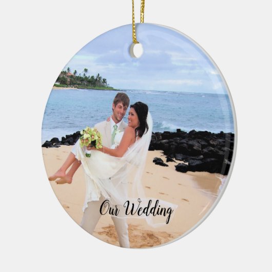私たちの結婚ブラックダマスクの写真オーナメント セラミックオーナメント (左)