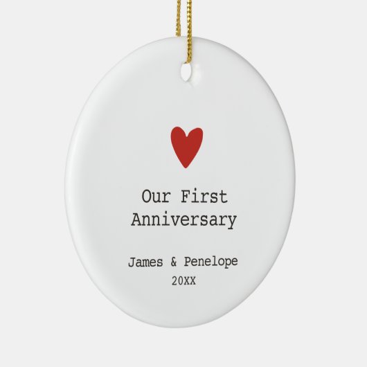 私たちの結婚一周年記念パーソナライズされたハート セラミックオーナメント (右)