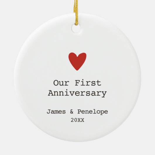 私たちの結婚一周年記念パーソナライズされたハート セラミックオーナメント (裏面)