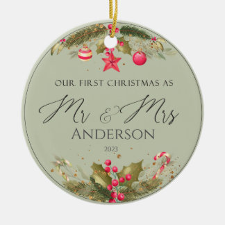 私たちの結婚初めてのクリスマスの写真ミセス セラミックオーナメント