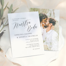 私たちの結婚式のカリグラフィーと写真の結婚式招待状