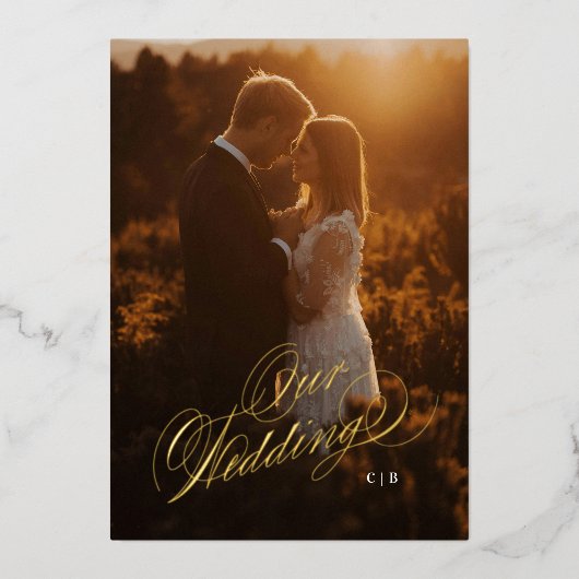 私たちの結婚式の写真箔押しウェディング招待状 箔招待状 (正面)