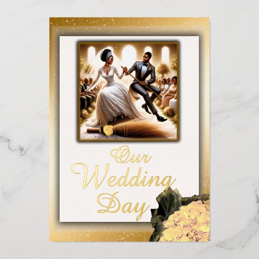 私たちの結婚式の日の至福エレガントな結婚式 箔招待状 (正面)