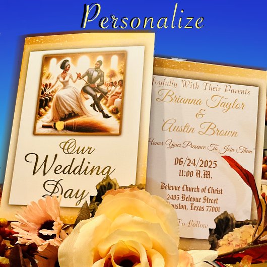 私たちの結婚式の日の至福エレガントな結婚式 箔招待状