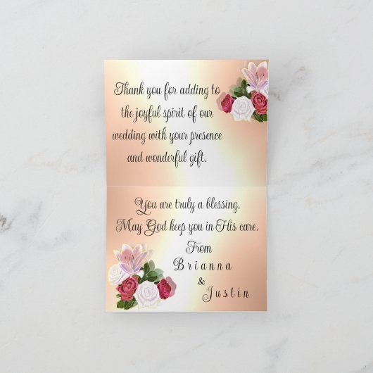 私たちの結婚式の日の至福エレガント サンキューカード (内部)